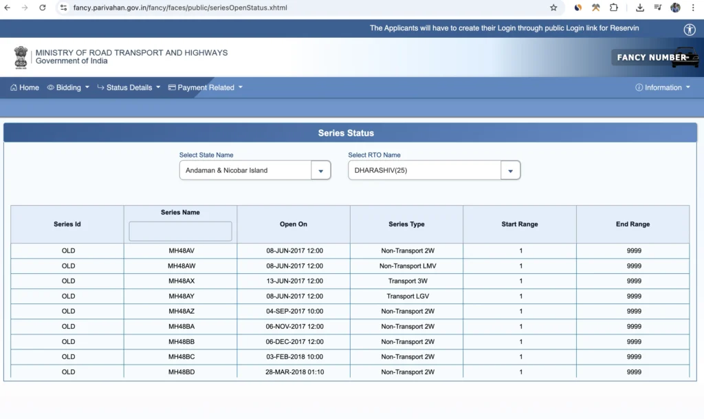 parivahan fancy number booking
